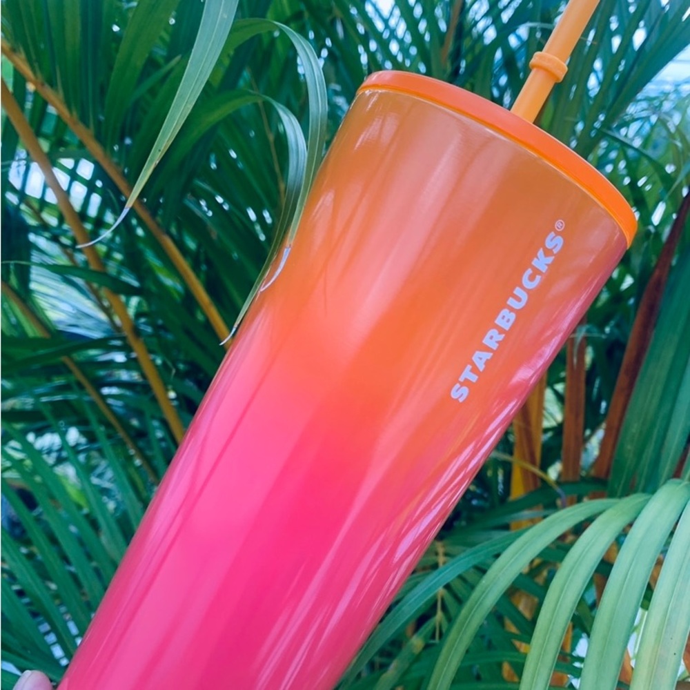 Starbucks Ombre Pink Orange Stainless Steel Gradient Cold Cup Tumbler 24oz 2022